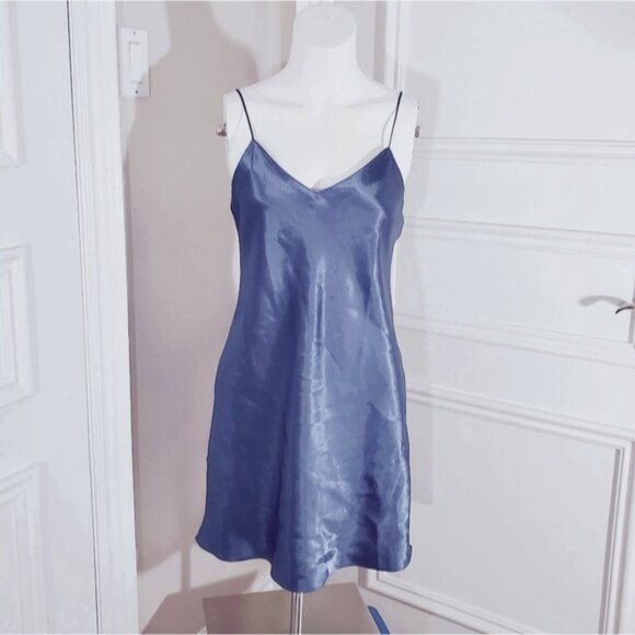 LA SENZA Steel Blue Satin Slip Dress with V String Low Back Detailing - Picture 4 of 16
